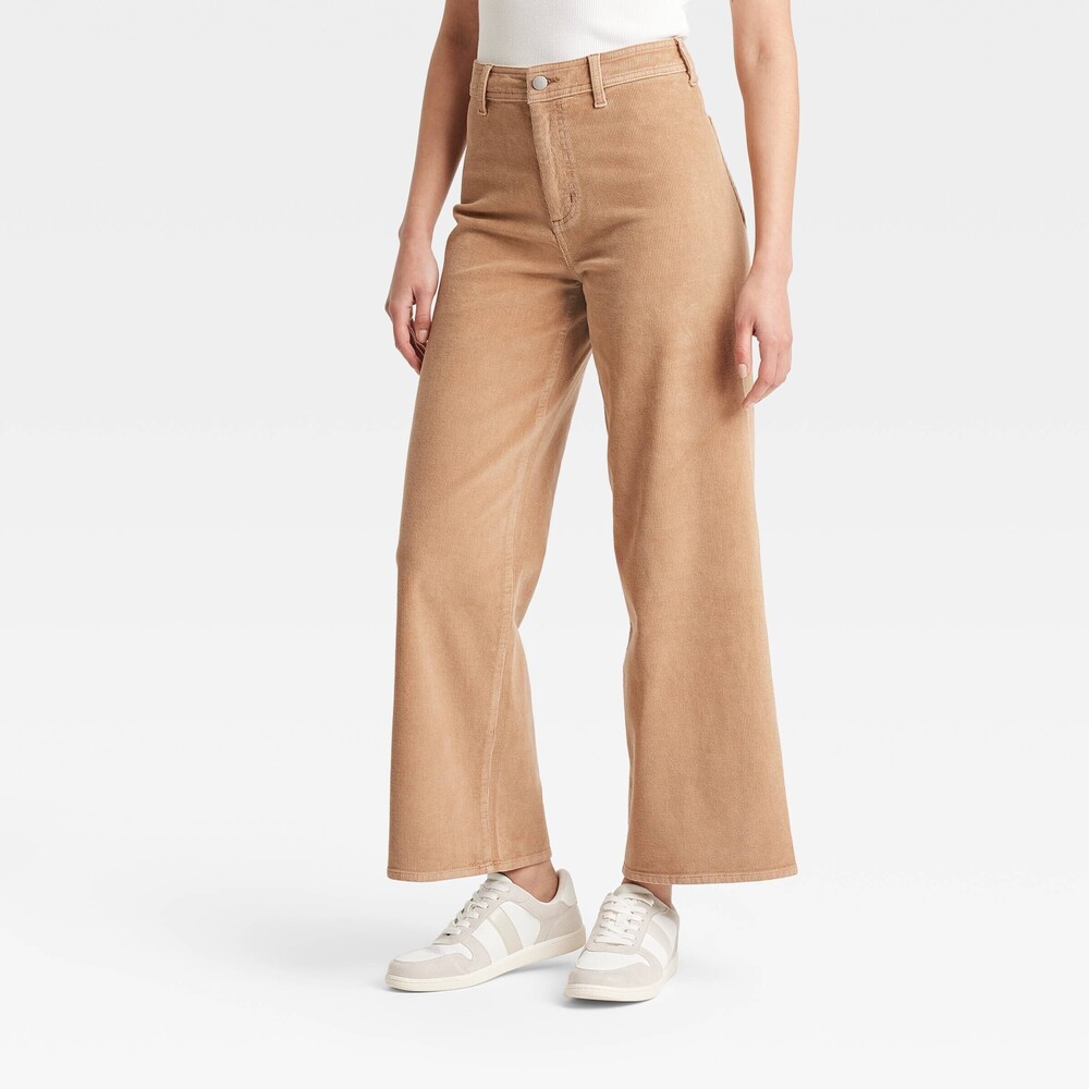 High-Rise Corduroy Sailor Wide Leg Ankle Jeans - Brown 6